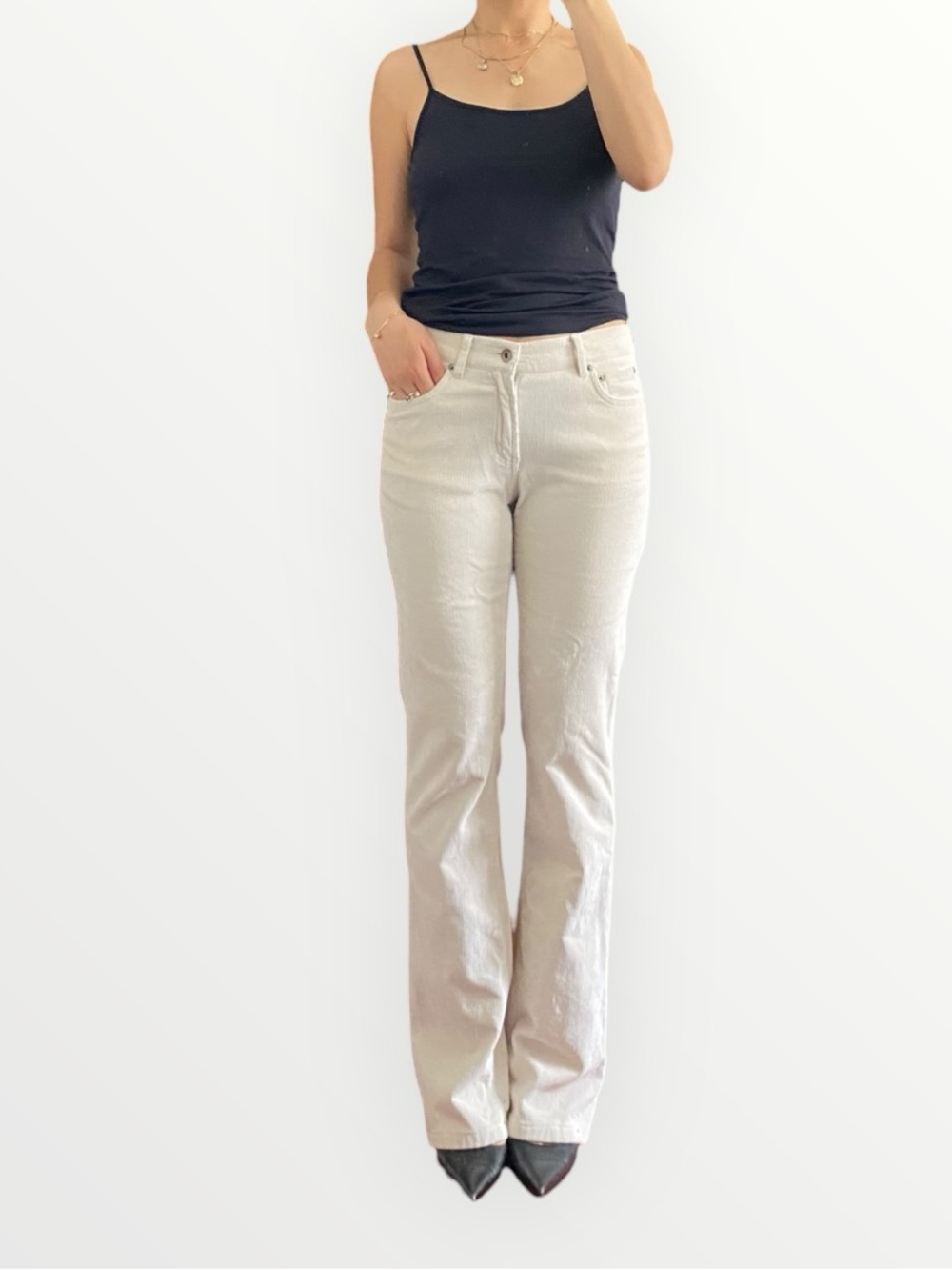 Vintage Teenflo Cream Cuduory Low Waist Flare Jeans Size 28”